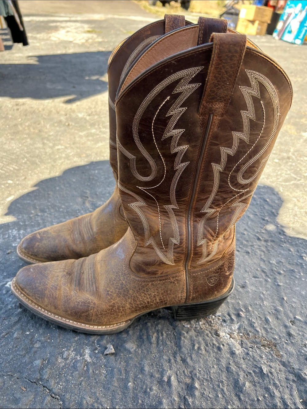 Ariat Distressed Brown Leather Western Boots with Stitch Detailing